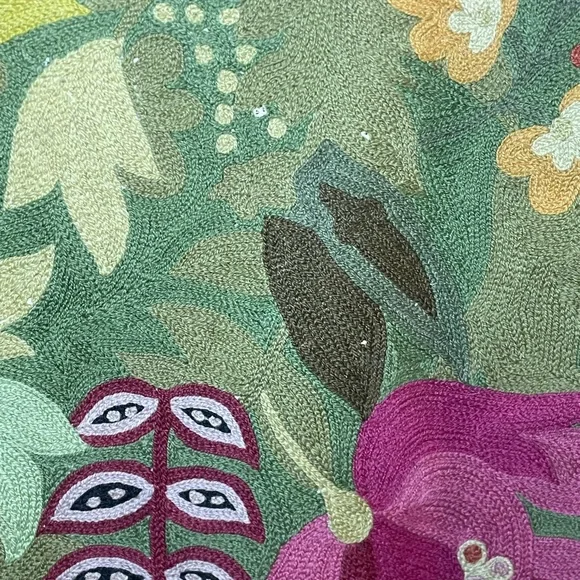 Crewel Embroidered Wool Wall Hanging or Rug- Floral Tapestry 2x3 made in India